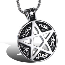 Load image into Gallery viewer, ENXICO Tetragrammaton Circle Devil&#39;s Trap Pentagram Pendant Necklace ? 316L Stainless Steel ? Wicca Pagan Witchcraft Jewelry