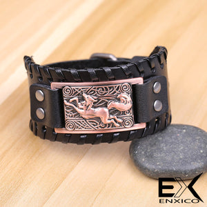 ENXICO Celtic Fox Amulet Braided Leather Bangle Bracelet ? Irish Celtic Zodiac Animal Spirit Jewelry ? Black + Silver