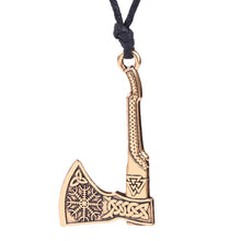 Load image into Gallery viewer, ENXICO Viking Axe with Helm of Awe and Valknut Pattern Pendant Necklace ? Nordic Scandinavian Viking Jewelry ? Bronze Plated