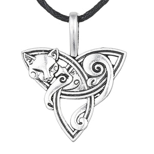 GUNGNEER Celtic Cat with Triquetra Knot Pendant Necklace ? Celtic Zodiac Animal Symbol ? Irish Celtic Jewelry