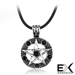 ENXICO Pentacle Amulet Pendant Necklace with Black Stone ? 316L Stainless Steel ? Wicca Pagan Witchcraft Jewelry
