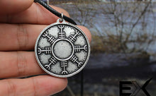 Load image into Gallery viewer, ENXICO Modified Helm of Awe The Aegishjalmur Pendant Necklace ? Light Grey Color ? Norse Scandinavian Viking Jewelry