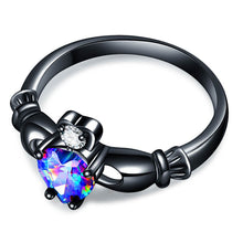 Load image into Gallery viewer, ENXICO Black Caddagh Heart Ring for Women with Blue Stone ? 316L Stainless Steel ? Irish Celtic Jewelry (6)