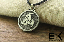 Load image into Gallery viewer, ENXICO Odin&#39;s Triple Horn Amulet Pendant Necklace with Rune Circle ? Double Face ? Grey Color ? Nordic Scandinavian Viking Jewelry