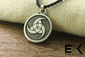 ENXICO Odin's Triple Horn Amulet Pendant Necklace with Rune Circle ? Double Face ? Grey Color ? Nordic Scandinavian Viking Jewelry