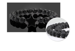 HoliStone 8mm Natural Lava Stone with Pentagram Lucky Charm Bracelet for Women and Men