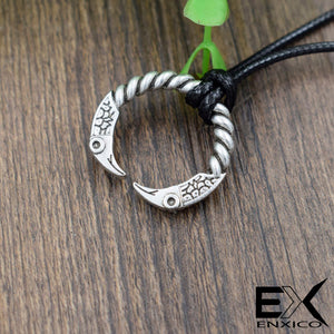 ENXICO Odin's Raven Huginn and Muninn Ring Amulet Pedant Necklace ? Silver Color ? Norse Scandinavian Viking Jewelry
