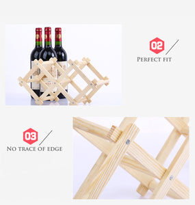 2TRIDENTS Wooden Wine Rack 6 Bottles Standing Wooden Bottle Storage Shelf for Bar Basement Kitchen Dining Room