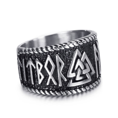 ENXICO Valknut Symbol Ring with Rune Letters ? 316L Stainless Steel ? Norse Scandinavian Viking Jewelry