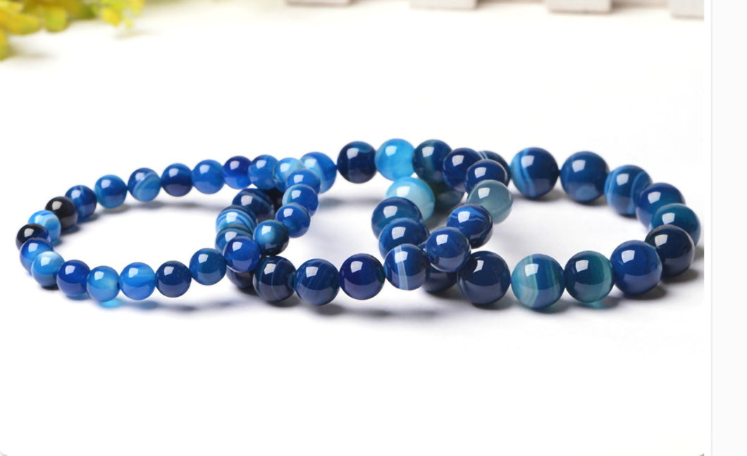 HoliStone 6-12mm Natural Blue Agate Stone Lucky Charm Bracelet for Women and Men ? Yoga Meditation Healing Balancing Energy Bracelet