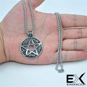 ENXICO Devil's Trap Pentagram Amulet Pendant Necklace ? 316L Stainless Steel ? Wicca Pagan Witchraft Jewelry
