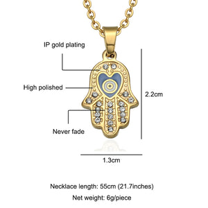 ENXICO Hansa The Hand of Fatima Charm Pendant Necklace ? 316L Stainless Steel ? Ancient Jewish Jewelry