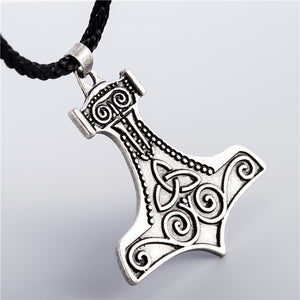 ENXICO Mjolnir Thor's Hammer Pendant Necklace with Triquetra Symbol Pattern ? Nordic Scandinavian Viking Jewelry