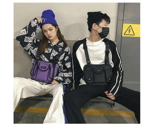 2TRIDENTS Chest Harness Bag Streetwear Style for Both Women and Men (Black)