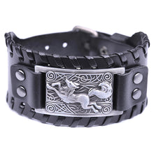 Load image into Gallery viewer, ENXICO Celtic Fox Amulet Braided Leather Bangle Bracelet ? Irish Celtic Zodiac Animal Spirit Jewelry ? Black + Silver