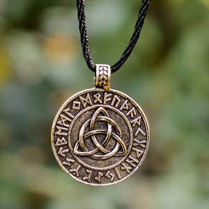 ENXICO Triquetra Celtic Knot Amulet Pendant Necklace with Rune Circle Surrounding ? Silver Color ? Irish Celtic Jewelry