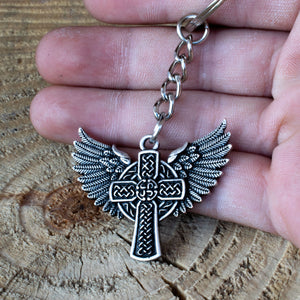 GUNGNEER Irish Celtic Knot Round Pendant Necklace Cross Wings Key Chain Jewelry Set Men Women