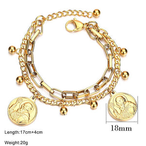 GUNGNEER Saint Benedict of Nursia Stainless Steel Pendant Necklace with Bracelet Jewelry Set