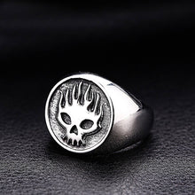 Load image into Gallery viewer, GUNGNEER Silvertone Square Masonic Ring Stainless Steel Skull Ring For Men Jewelry Set
