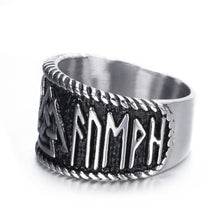 Load image into Gallery viewer, ENXICO Valknut Symbol Ring with Rune Letters ? 316L Stainless Steel ? Norse Scandinavian Viking Jewelry (10)