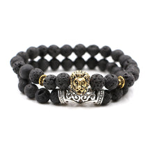 Load image into Gallery viewer, HoliStone 2pcs/Set Lava Onyx Tiger Eye Natural Stone Bracelet with Leo The Lion ? Anxiety Stress Relief Yoga Meditation Energy Balancing Lucky Charm Bracelet for Women and Men