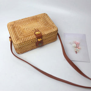 2TRIDENTS Rectangle Rattan Bag for Women - Crossbody Handbag For Any Occasions Such As Beach, Party, Shopping And Dating (A)