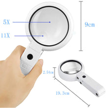 Load image into Gallery viewer, 2TRIDENTS 5/11X Magnifying Glass with Light - Hand Free - Ideal for Reading, Jewlery, Coins, Craft &amp; Hobbies