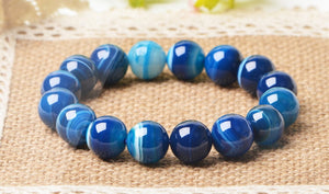 HoliStone 6-12mm Natural Blue Agate Stone Lucky Charm Bracelet for Women and Men ? Yoga Meditation Healing Balancing Energy Bracelet