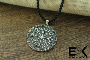 ENXICO Vegvisir The Viking Runic Compass Amulet Pendant Necklace ? Grey Color ? Norse Scandinavian Viking Jewelry