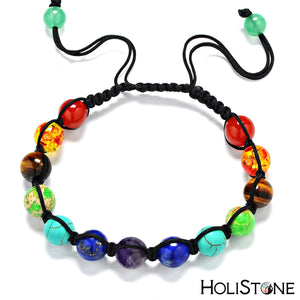 HoliStone Adjustable 7 Chakra Stone Bracelet ? Yoga Meditation Energy Healing and Balancing Bracelet