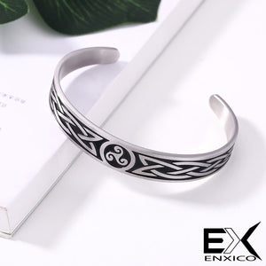 ENXICO Adjustable Triskele Spiral Bangle Bracelet with Celtic Knot Pattern? 316L Stainless Steel ? Irish Celtic Jewelry