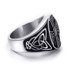 Load image into Gallery viewer, ENXICO Cross Ring with Triquetra Celtic Knot Pattern ? 316L Stainless Steel ? Irish Celtic Jewelry (10)