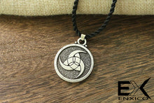 Load image into Gallery viewer, ENXICO Odin&#39;s Triple Horn Amulet Pendant Necklace with Rune Circle ? Double Face ? Grey Color ? Nordic Scandinavian Viking Jewelry