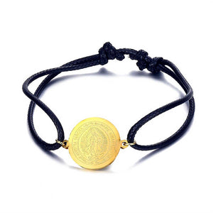 GUNGNEER Saint Benedict Medal Stainless Steel Pendant Necklace with Bracelet Jewelry Set