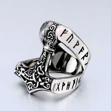 Load image into Gallery viewer, ENXICO Runic Thor&#39;s Hammer Mjolnir Ring ? 316L Stainless Steel ? Norse Scandinavian Viking Jewelry