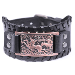 ENXICO Celtic Fox Amulet Braided Leather Bangle Bracelet ? Irish Celtic Zodiac Animal Spirit Jewelry ? Black + Silver