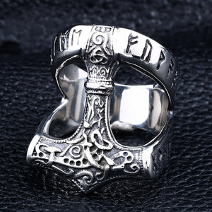 ENXICO Runic Thor's Hammer Mjolnir Ring ? 316L Stainless Steel ? Norse Scandinavian Viking Jewelry (11)