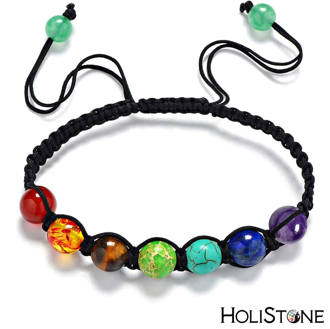 HoliStone Adjustable 7 Chakra Stone Bracelet ? Yoga Meditation Energy Healing and Balancing Bracelet