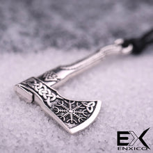 Load image into Gallery viewer, ENXICO Viking Axe with Helm of Awe and Valknut Pattern Pendant Necklace ? Nordic Scandinavian Viking Jewelry ? Bronze Plated