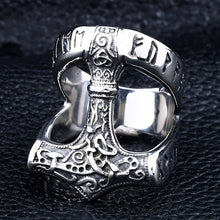 Load image into Gallery viewer, ENXICO Runic Thor&#39;s Hammer Mjolnir Ring ? 316L Stainless Steel ? Norse Scandinavian Viking Jewelry (13)