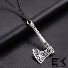 Load image into Gallery viewer, ENXICO Viking Battle Axe Amulet Pendant Necklace with Sun Wheel Pattern ? Silver Color ? Norse Scandinavian Jewelry