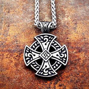 GUNGNEER Irish Celtic Knot Cross Stainless Steel Pendant Necklace Ring Amulet Jewelry Set