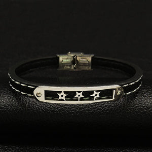 GUNGNEER Wiccan Pentagram Pentacle Stainless Steel Necklace Star Leather Bracelet Jewelry Set