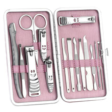 Load image into Gallery viewer, 2TRIDENTS 15 In 1 Pink Nail Care Set Manicure Pedicure Tool Set Kit Professional Nail Ear Care Tool with Travel Box