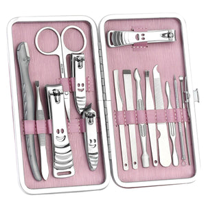 2TRIDENTS 15 In 1 Pink Nail Care Set Manicure Pedicure Tool Set Kit Professional Nail Ear Care Tool with Travel Box