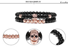 Load image into Gallery viewer, HoliStone Punky Style Skull Charm with Black Onyx Stone Bead Bracelet
