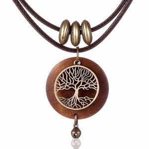 ENXICO Wooden Tree of Life Pendant Choker Necklace ? Vintage World Tree Jewelry for Women