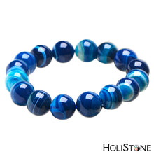 Load image into Gallery viewer, HoliStone 6-12mm Natural Blue Agate Stone Lucky Charm Bracelet for Women and Men ? Yoga Meditation Healing Balancing Energy Bracelet