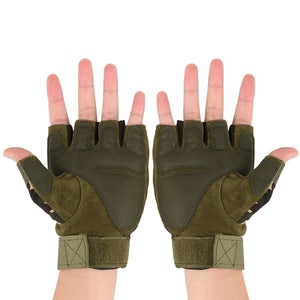 2TRIDENTS Army Tactical Protective Half Finger Hard Knuckle Gloves for Shooting, Hiking, Hunting, Motorcycle Racing - Breathable Slip-Resistant Gloves - TAN - One Size