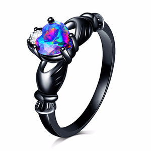 ENXICO Black Caddagh Heart Ring for Women with Blue Stone ? 316L Stainless Steel ? Irish Celtic Jewelry (6)
